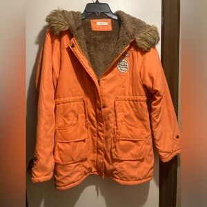 Z&I Bright Orange Puffer Coat with Furry Brown Hood